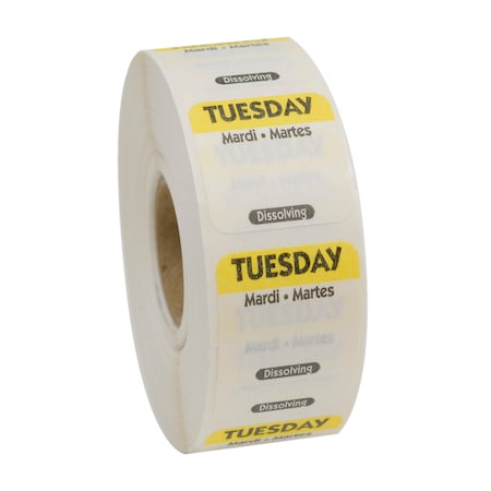 National Checking 1"x1" Trilingual Yellow Tuesday Dissolvable Label, PK1000 D102R